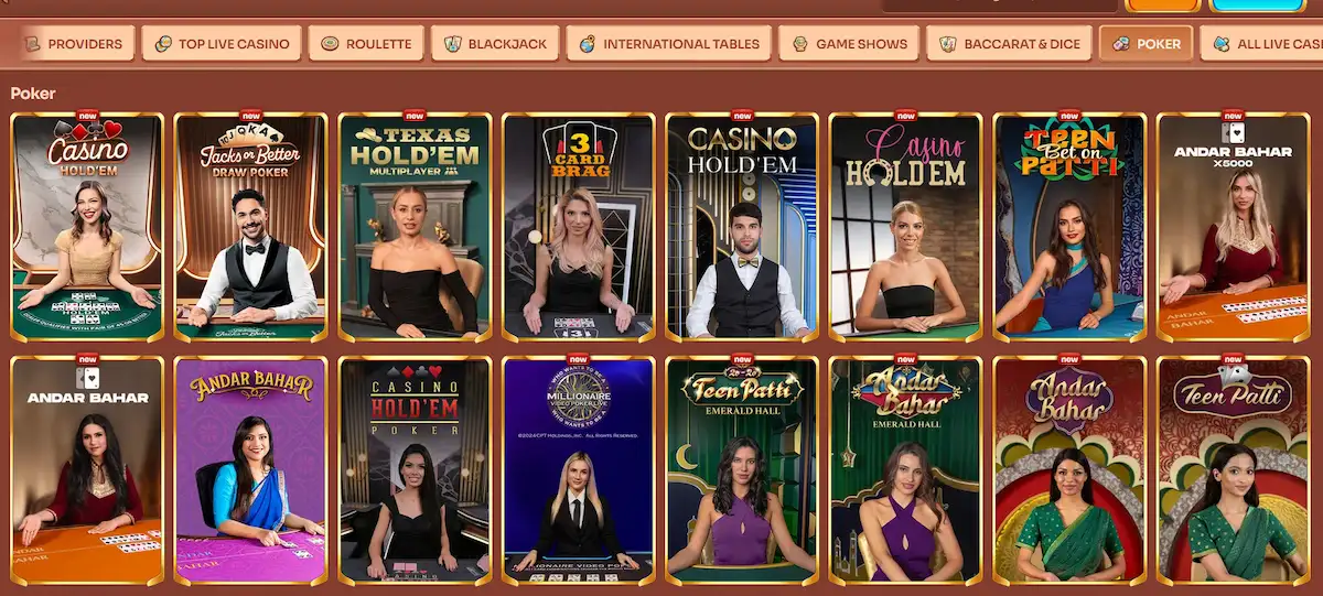 Cleobetra live poker table with Caribbean Stud and Casino Hold'em